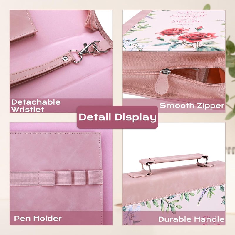 XKDOUS Bible Cover Case for Women, Leather Bible Bags with Study Supplies Large Book Carrying Case Church Book Holder Organizer Christmas Gifts, Pink - Image 5